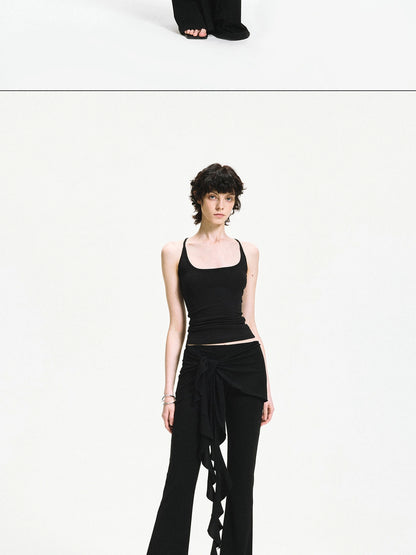 kvkv Two Tiered Flounce Tie Waist Flared Yoga Pants