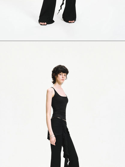 kvkv Two Tiered Flounce Tie Waist Flared Yoga Pants