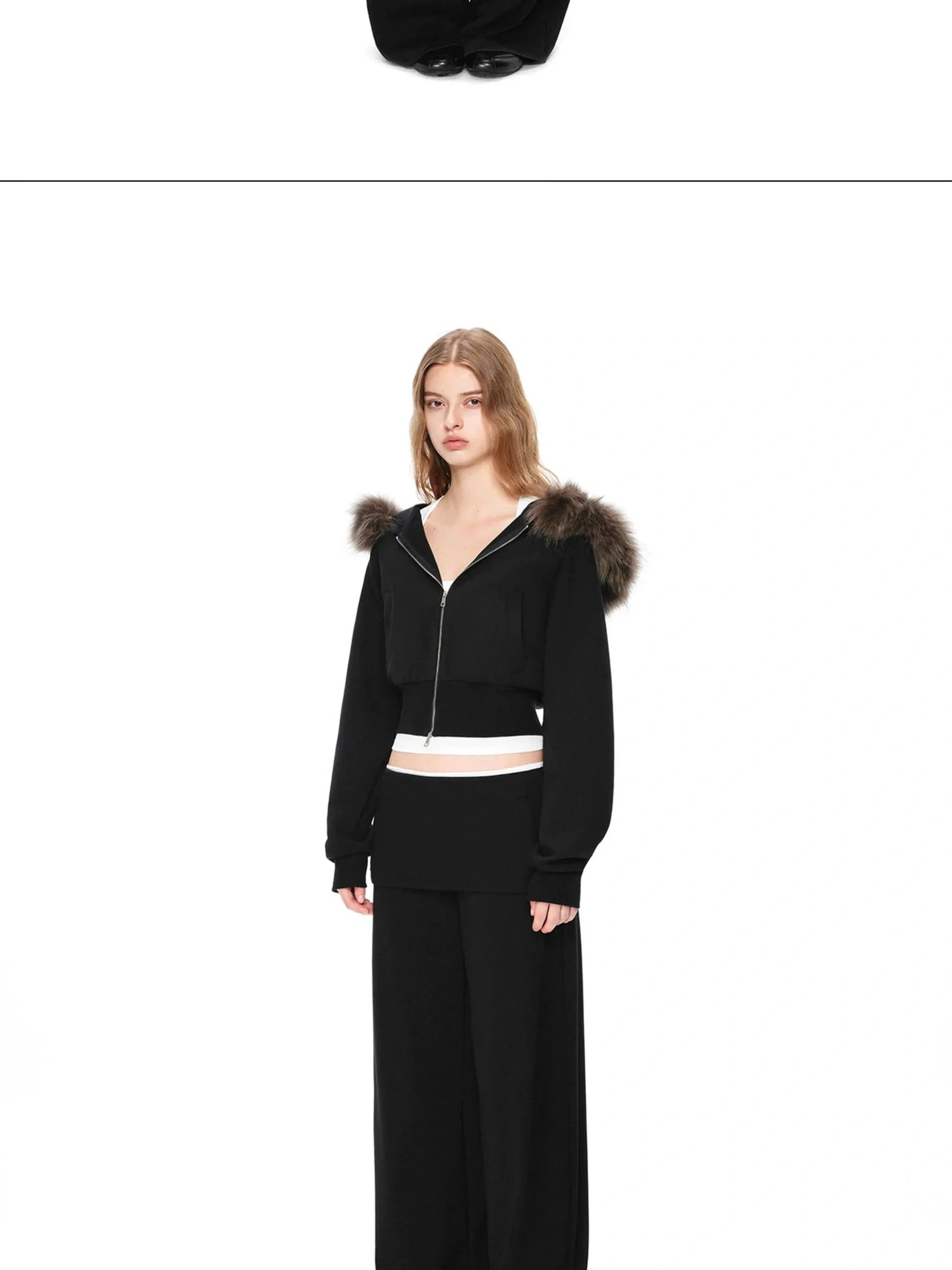 Two Tone Fold Waist Flared Trousers
