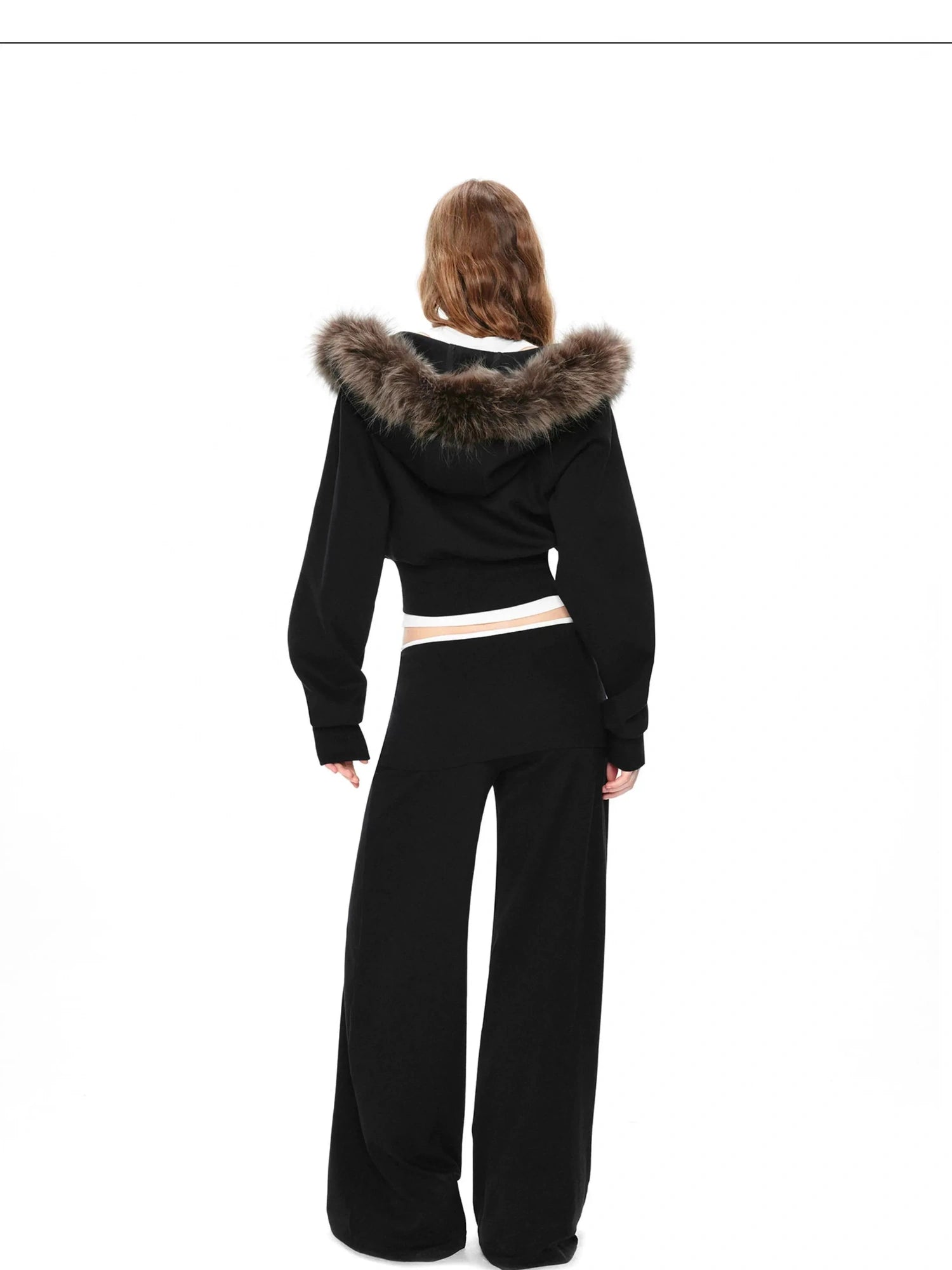 Two Tone Fold Waist Flared Trousers