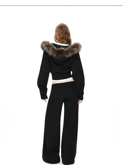 Two Tone Fold Waist Flared Trousers