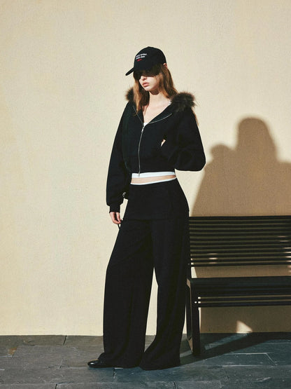 Two Tone Fold Waist Flared Trousers