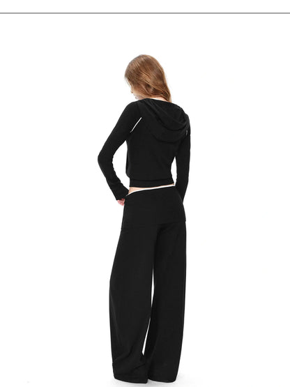 Two Tone Fold Waist Flared Trousers