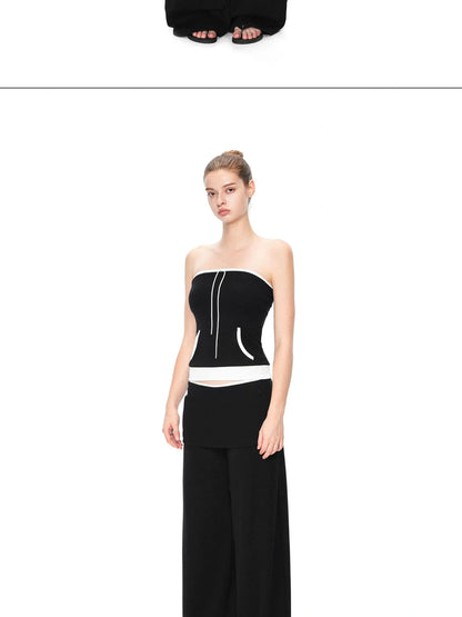 Two Tone Fold Waist Flared Trousers