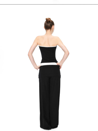 Two Tone Fold Waist Flared Trousers