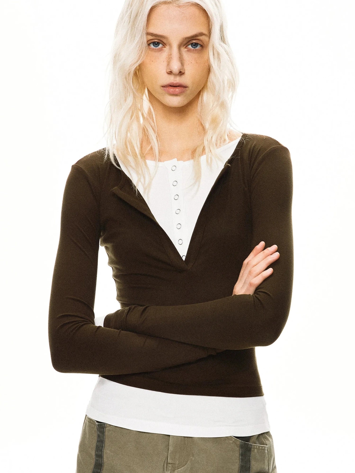 kvkv Two Tone Henley Layered Top