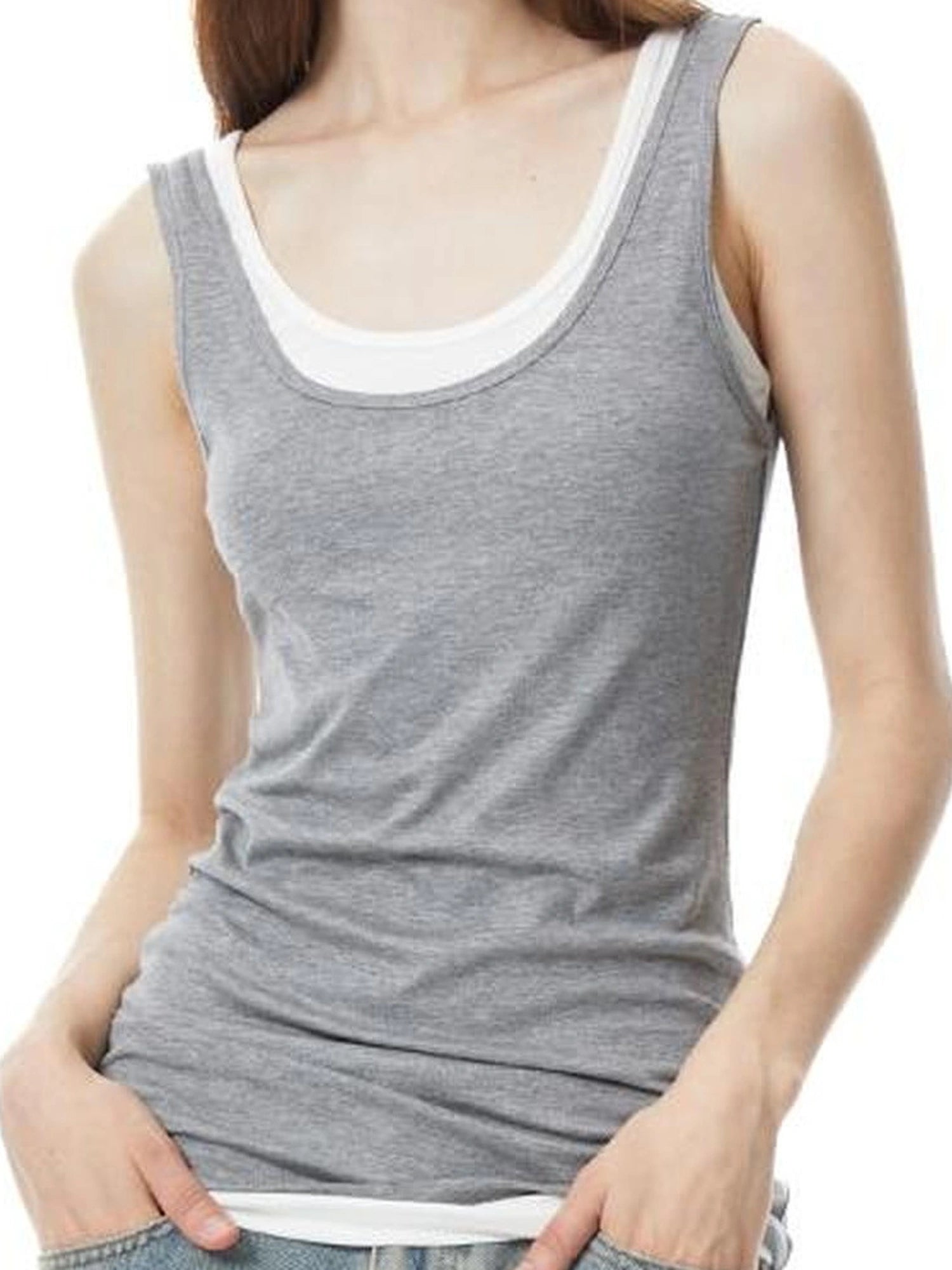 Two Tone Layered Slim Fit Vest Top