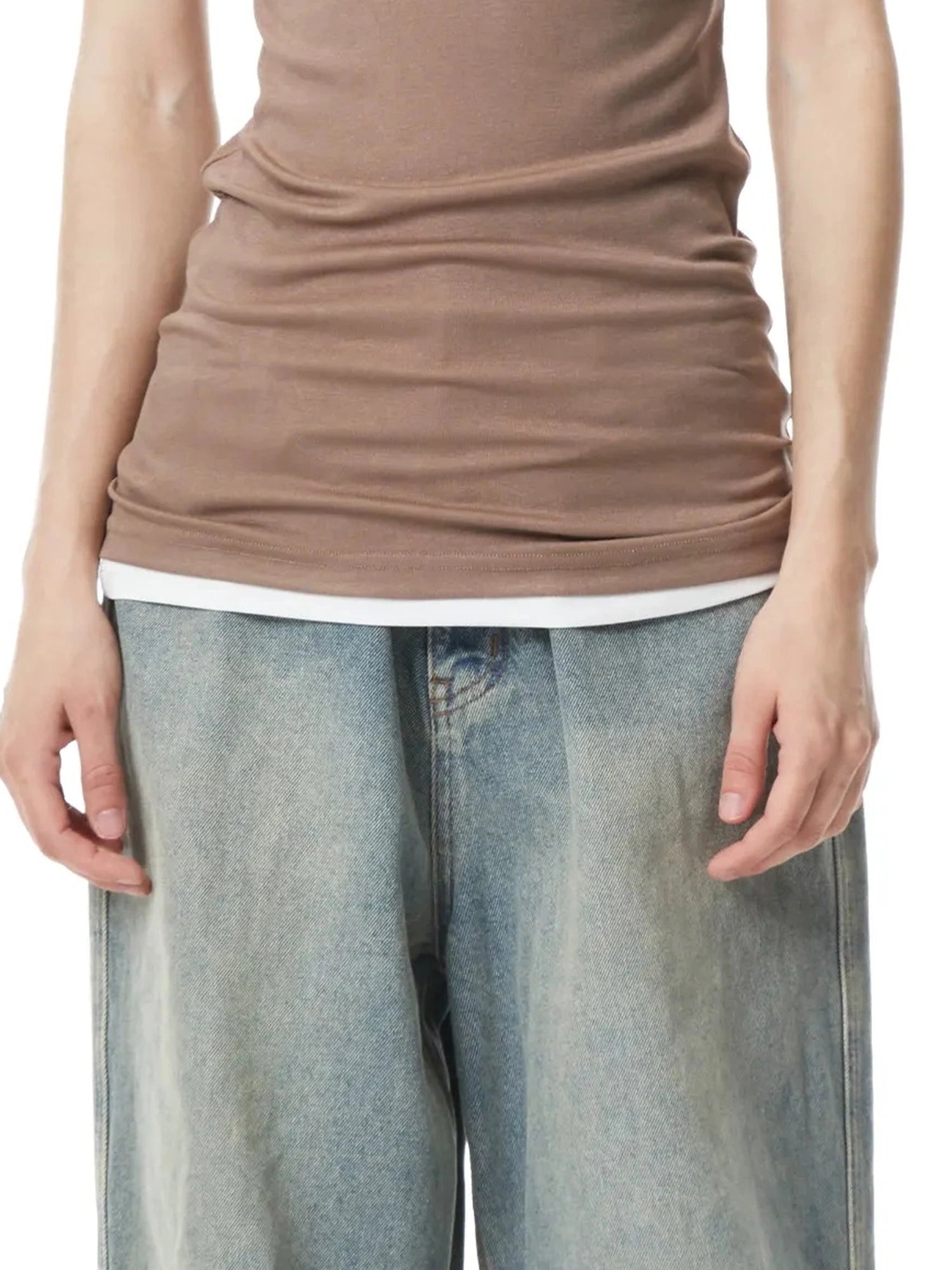 Two Tone Layered Slim Fit Vest Top