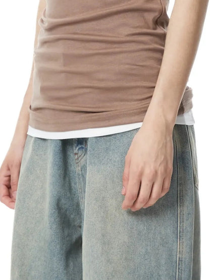Two Tone Layered Slim Fit Vest Top