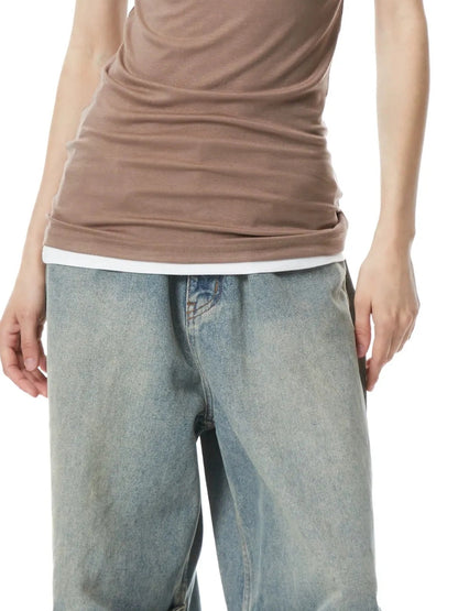 Two Tone Layered Slim Fit Vest Top