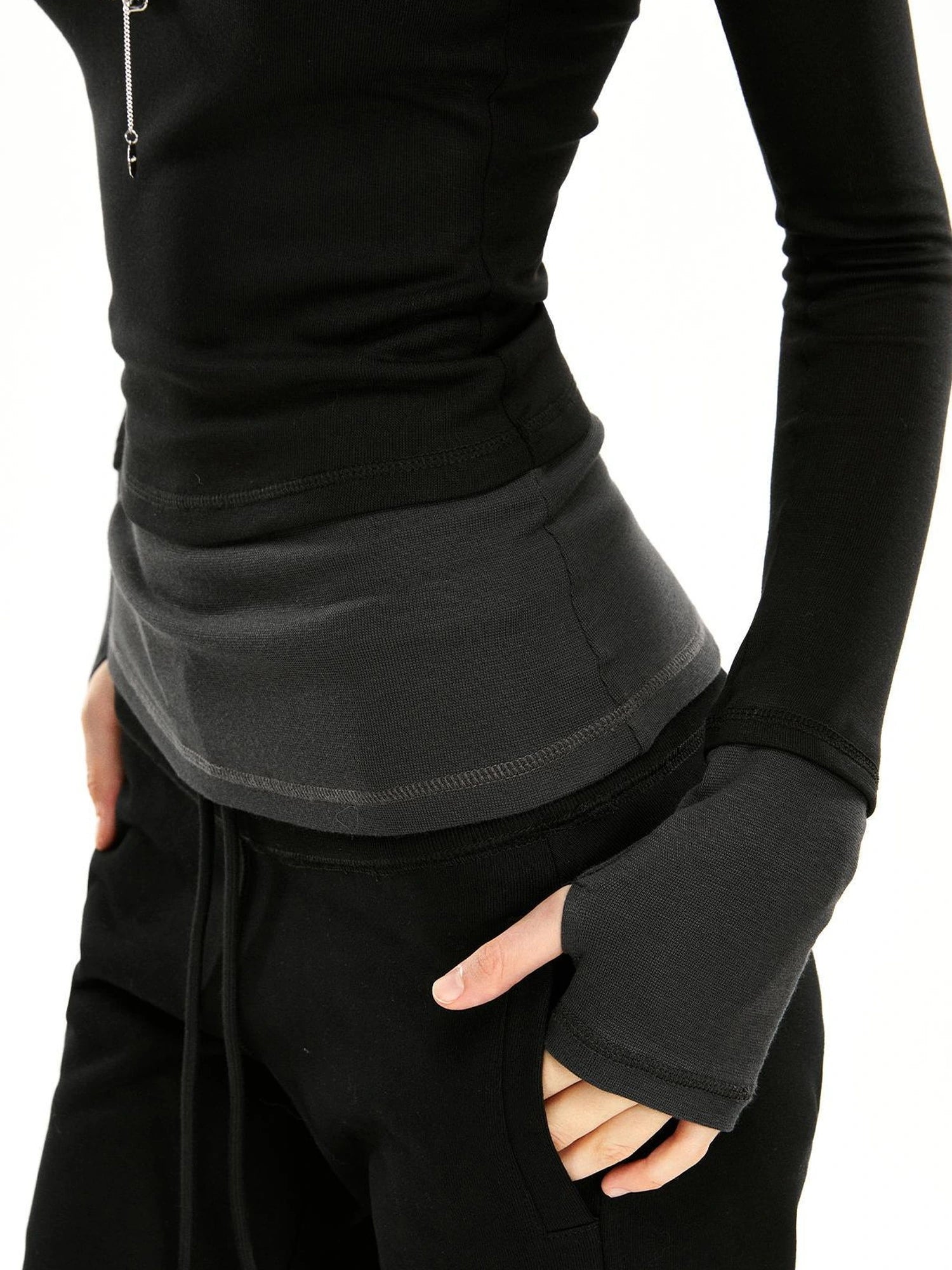 kvkv Two Tone Mock Neck Slim Long Sleeve Top