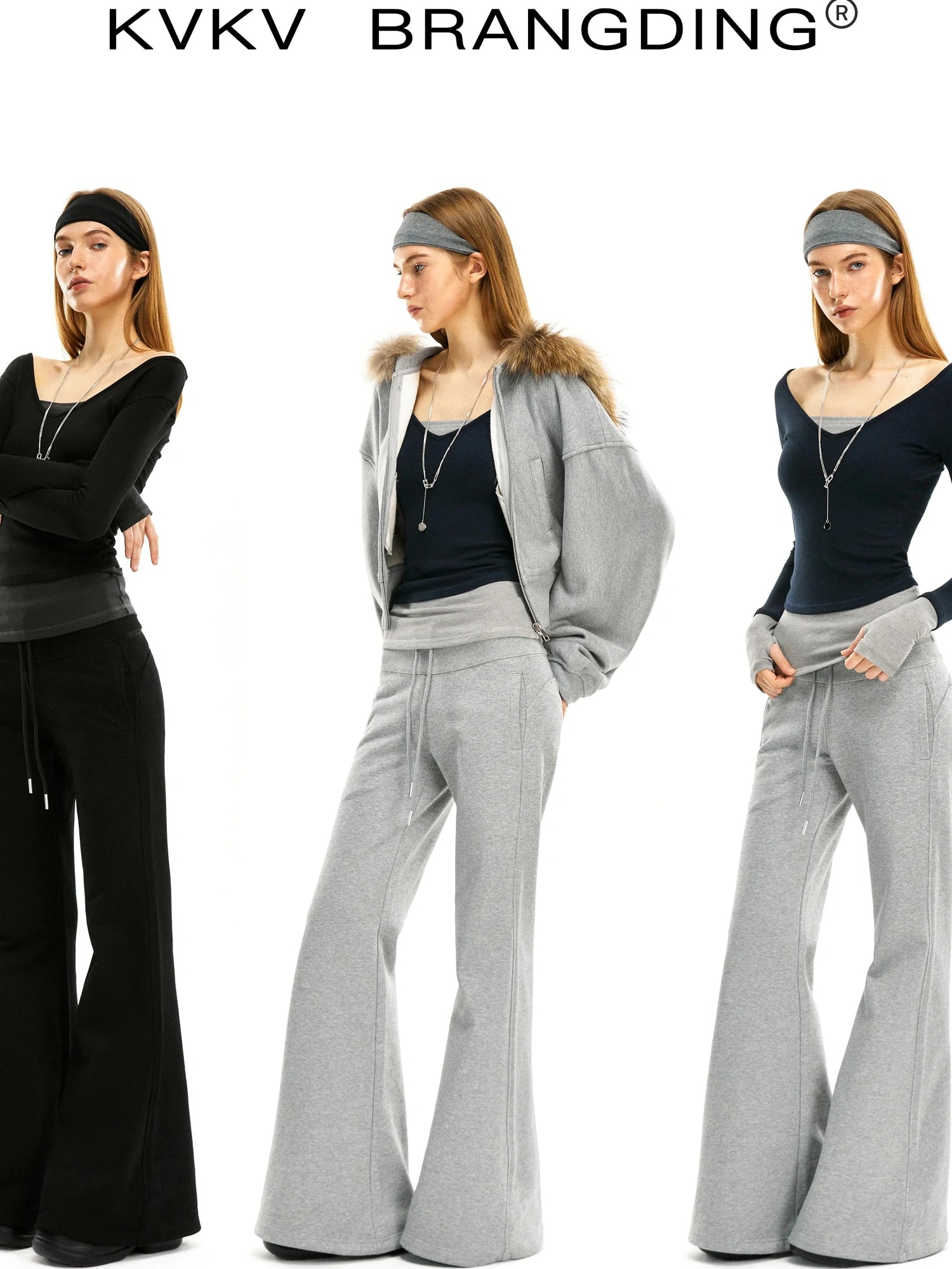 kvkv Two Tone Mock Neck Slim Long Sleeve Top