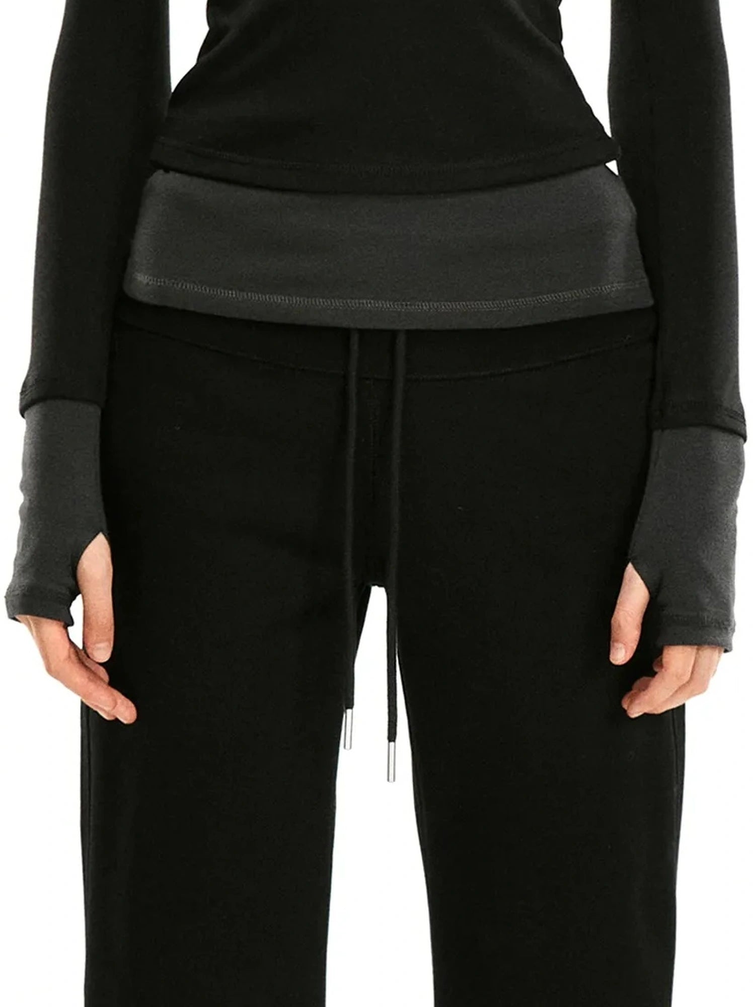 kvkv Two Tone Mock Neck Slim Long Sleeve Top
