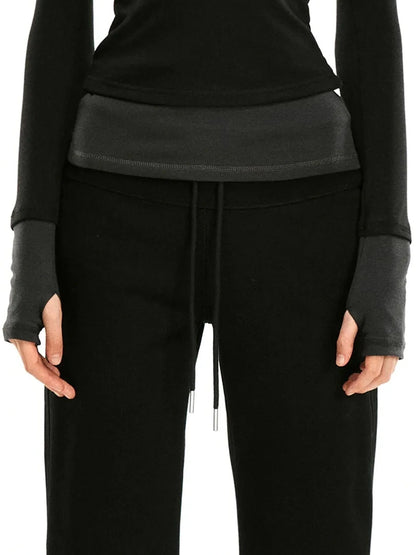 kvkv Two Tone Mock Neck Slim Long Sleeve Top