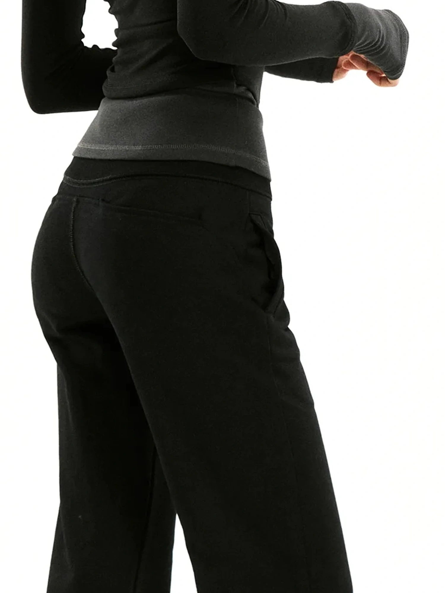 kvkv Two Tone Mock Neck Slim Long Sleeve Top