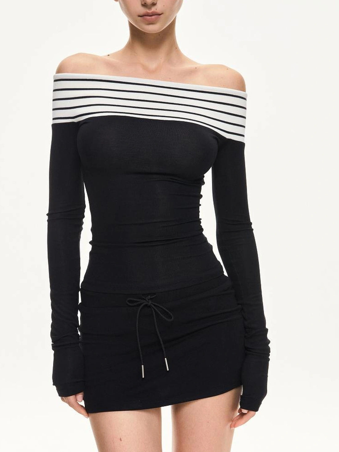 KVKV Yoga Clothing Brand - Two Tone Off Shoulder Slim Fit Long Sleeve Top
