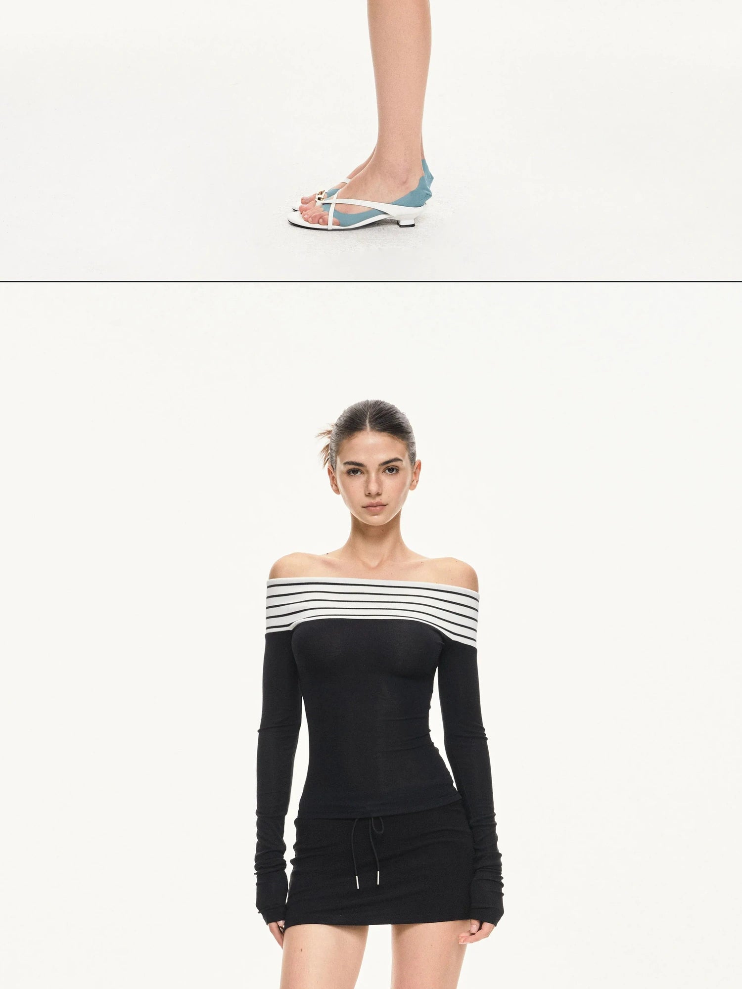 KVKV Yoga Clothing Brand - Two Tone Off Shoulder Slim Fit Long Sleeve Top