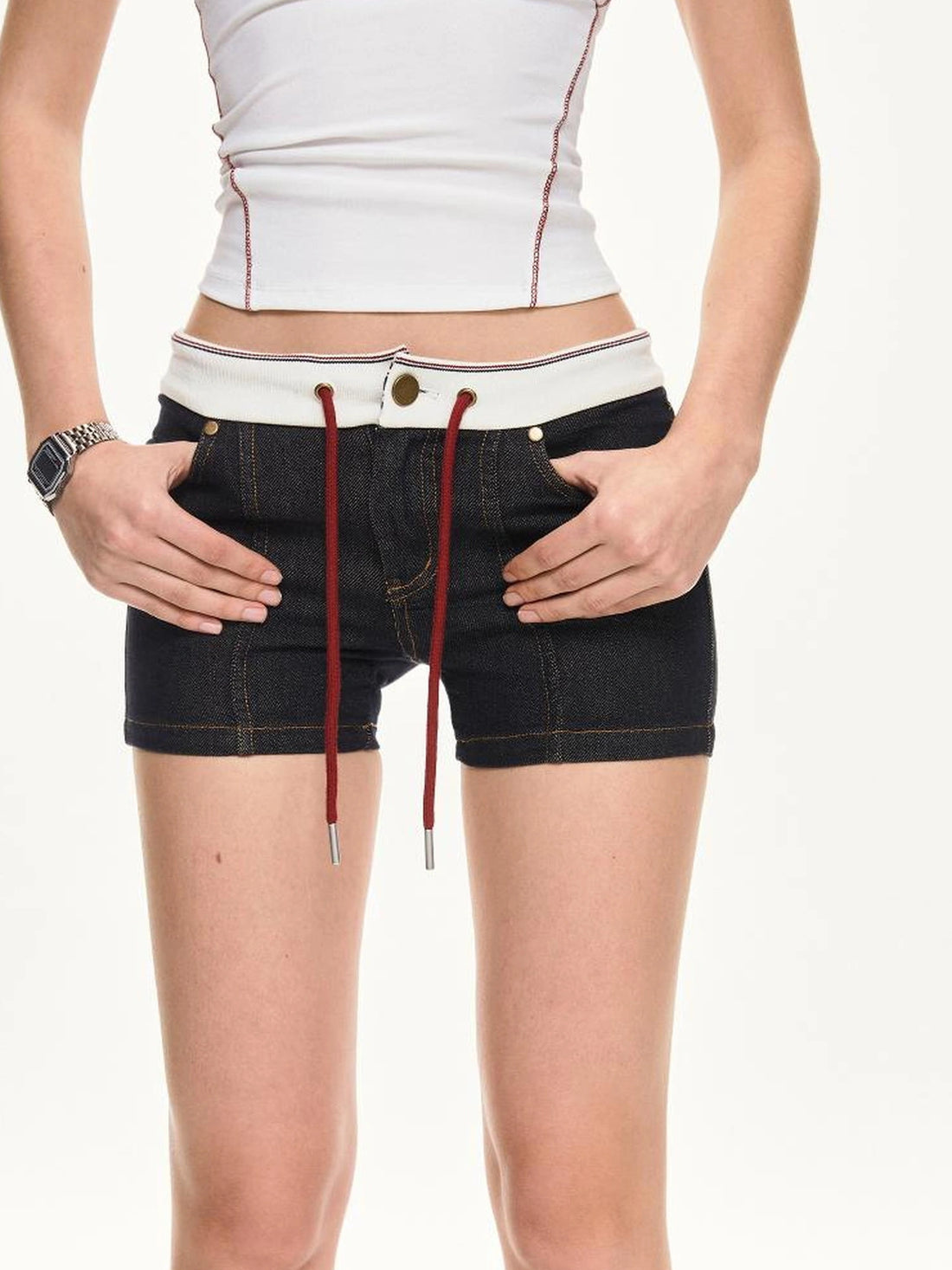 KVKV Yoga Clothing Brand - Two Tone Ribbed Denim Shorts