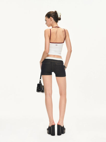 KVKV Yoga Clothing Brand - Two Tone Ribbed Denim Shorts