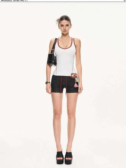 KVKV Yoga Clothing Brand - Two Tone Ribbed Denim Shorts