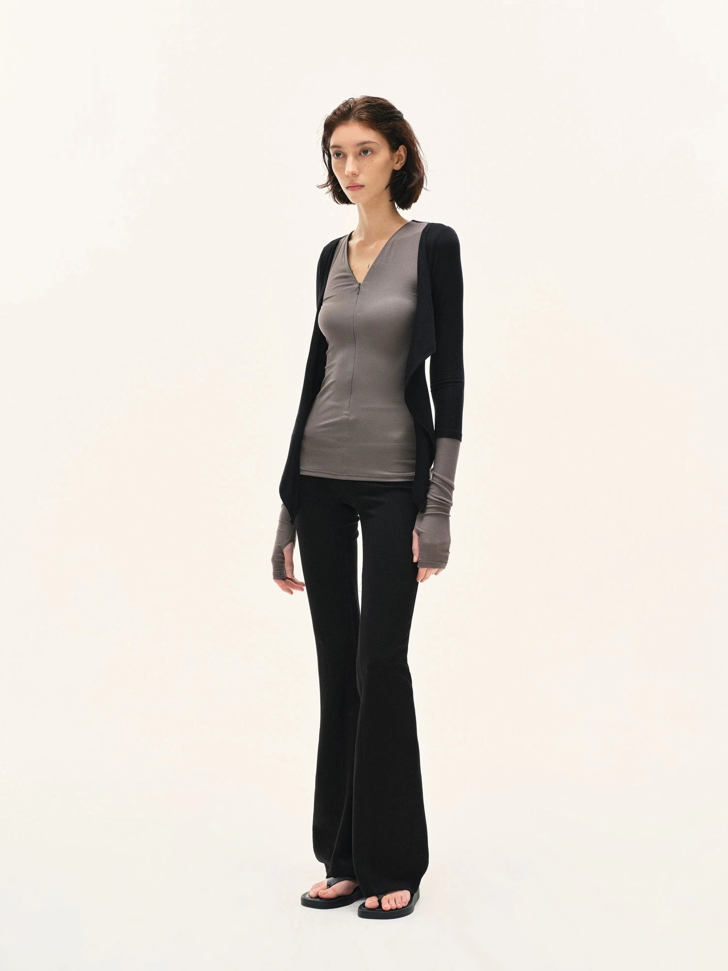 kvkv Two Tone Stretch Slim Fit Long Sleeve Top