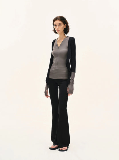 kvkv Two Tone Stretch Slim Fit Long Sleeve Top