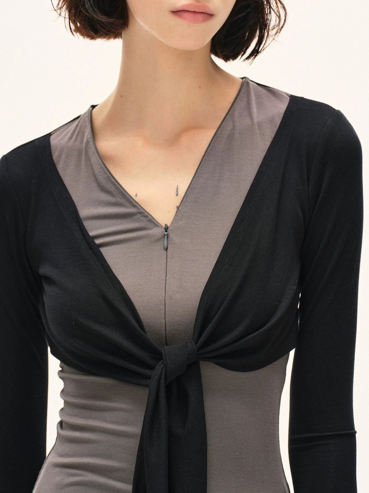 kvkv Two Tone Stretch Slim Fit Long Sleeve Top