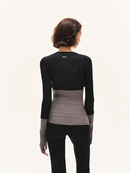 kvkv Two Tone Stretch Slim Fit Long Sleeve Top