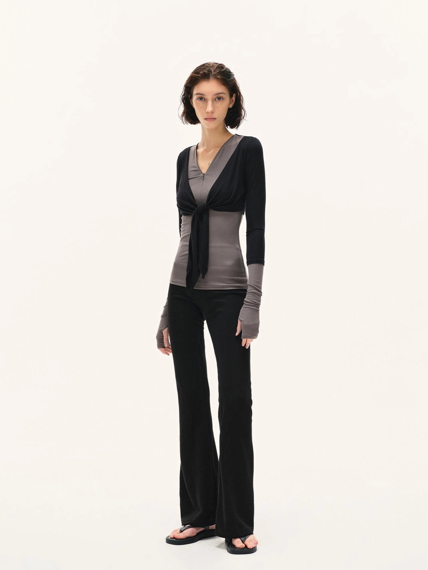 kvkv Two Tone Stretch Slim Fit Long Sleeve Top