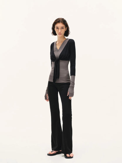 kvkv Two Tone Stretch Slim Fit Long Sleeve Top