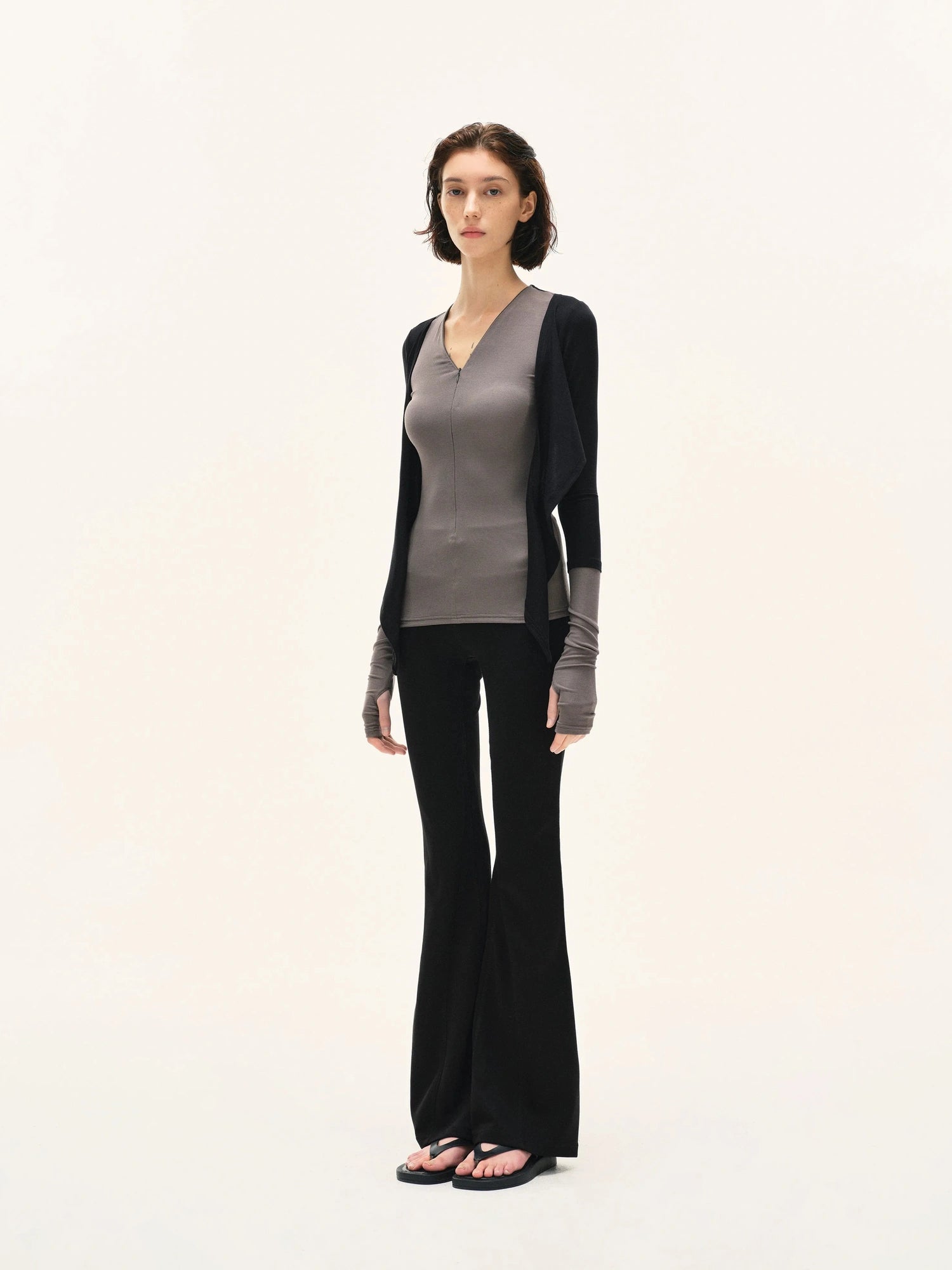 kvkv Two Tone Stretch Slim Fit Long Sleeve Top