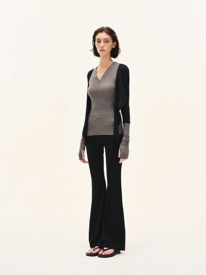kvkv Two Tone Stretch Slim Fit Long Sleeve Top