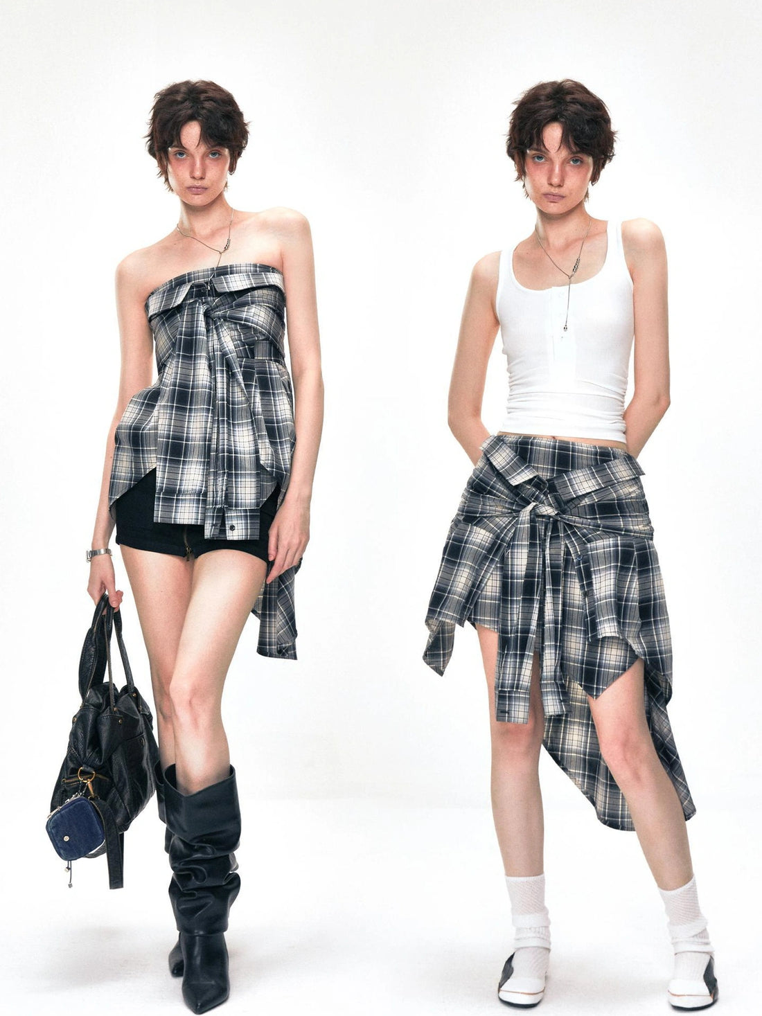 kvkv Two Way Convertible Plaid Bustier Top