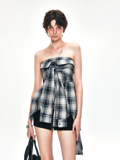 kvkv Two Way Convertible Plaid Bustier Top