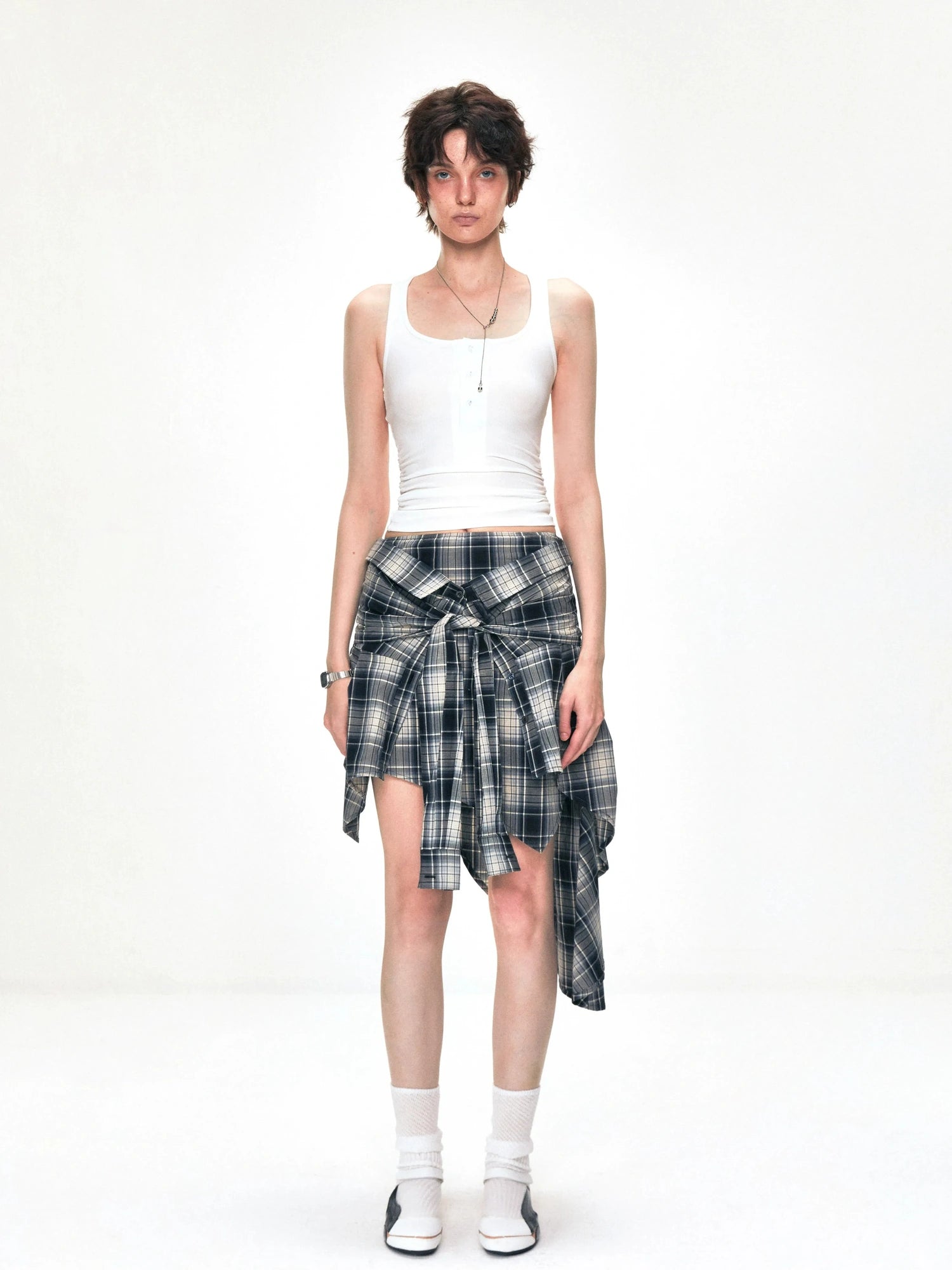 kvkv Two Way Convertible Plaid Bustier Top