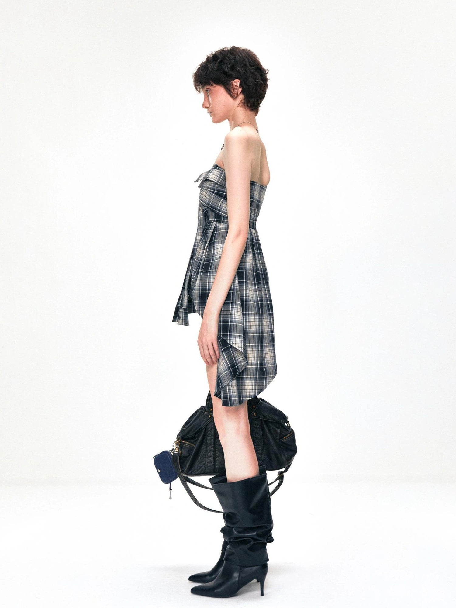 kvkv Two Way Convertible Plaid Bustier Top