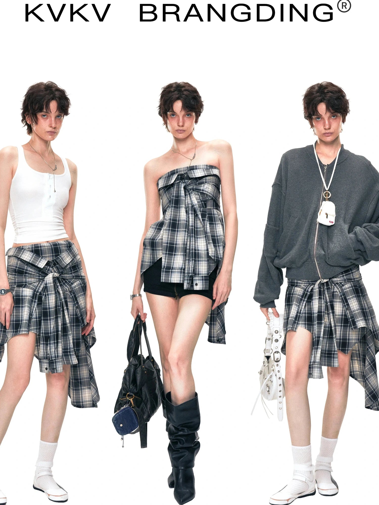 kvkv Two Way Convertible Plaid Bustier Top