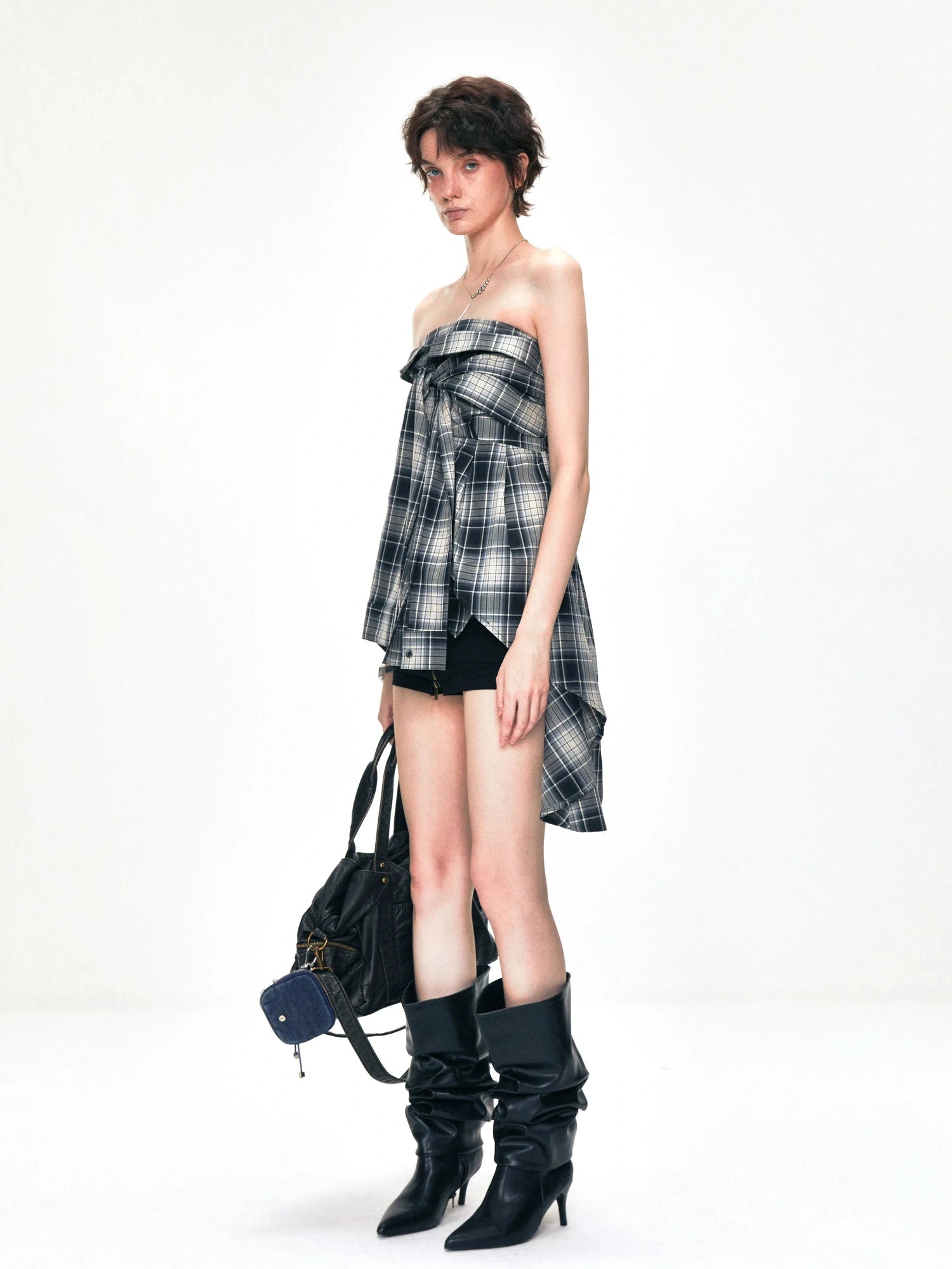 kvkv Two Way Convertible Plaid Bustier Top