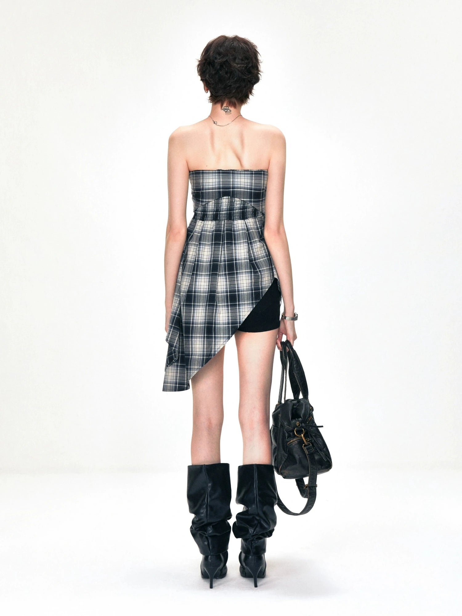 kvkv Two Way Convertible Plaid Bustier Top