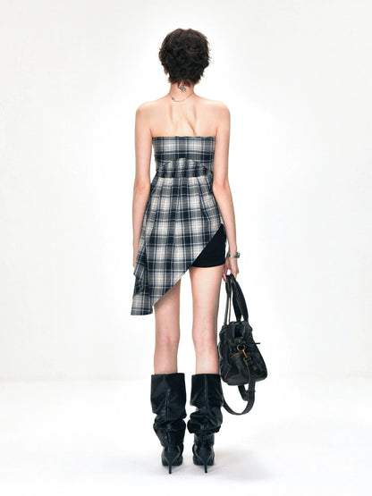 kvkv Two Way Convertible Plaid Bustier Top