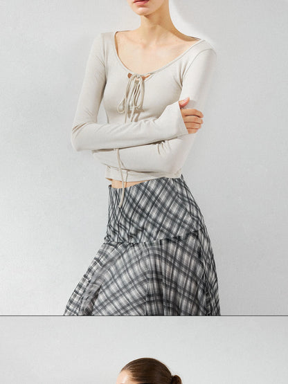 kvkv U Neck Beaded Tie Front Lyocell Blouse