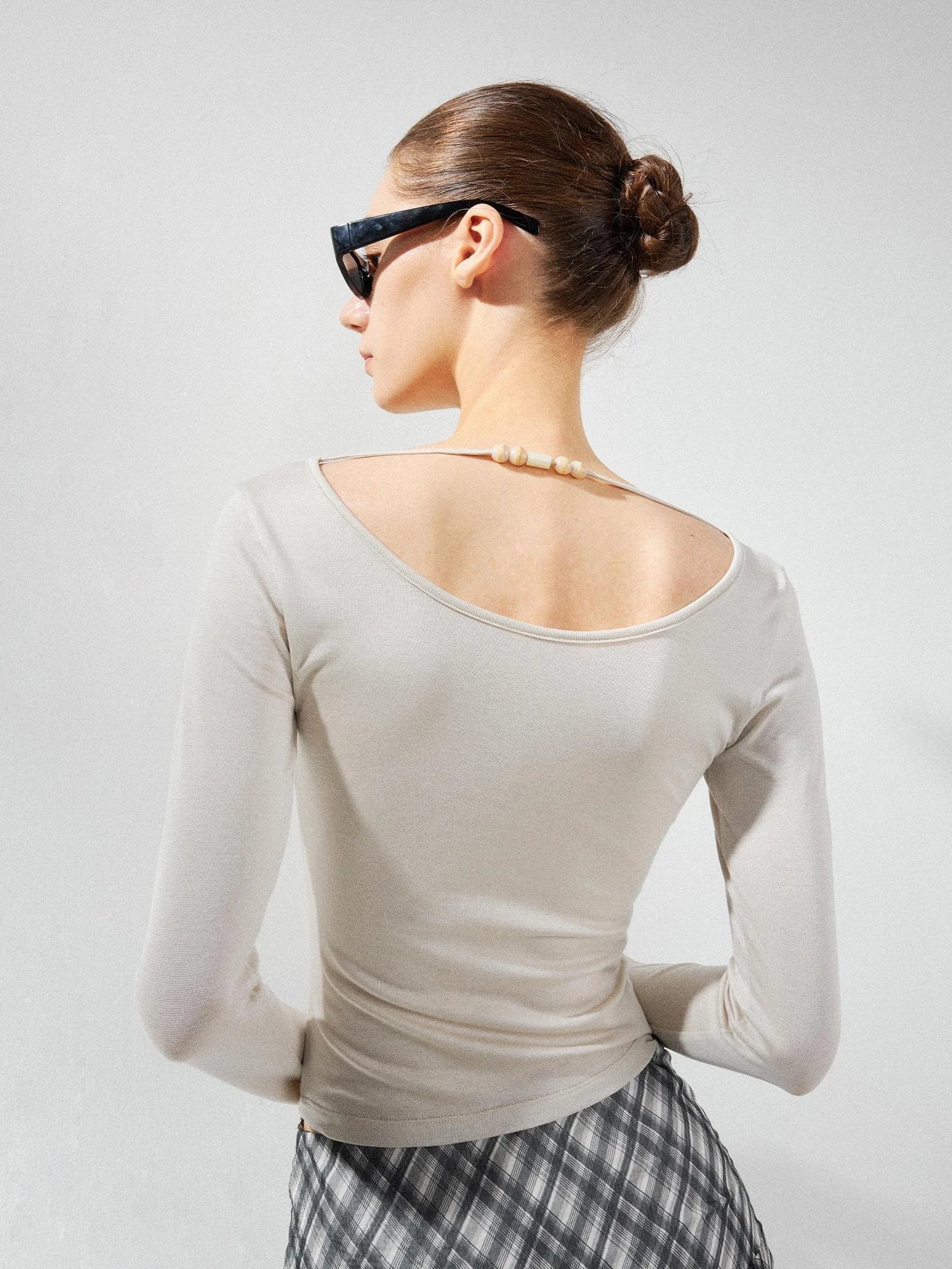 kvkv U Neck Beaded Tie Front Lyocell Blouse