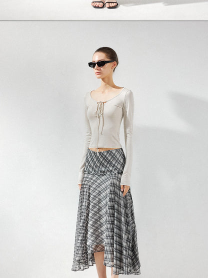 kvkv U Neck Beaded Tie Front Lyocell Blouse