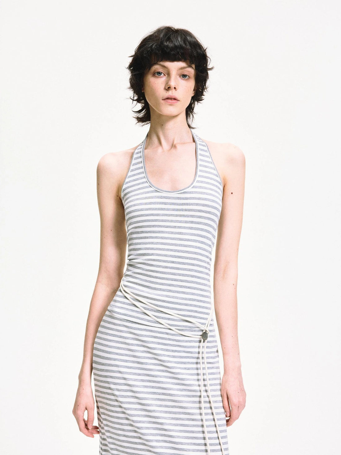 kvkv U Neck Ribbed Striped Backless Halter Top