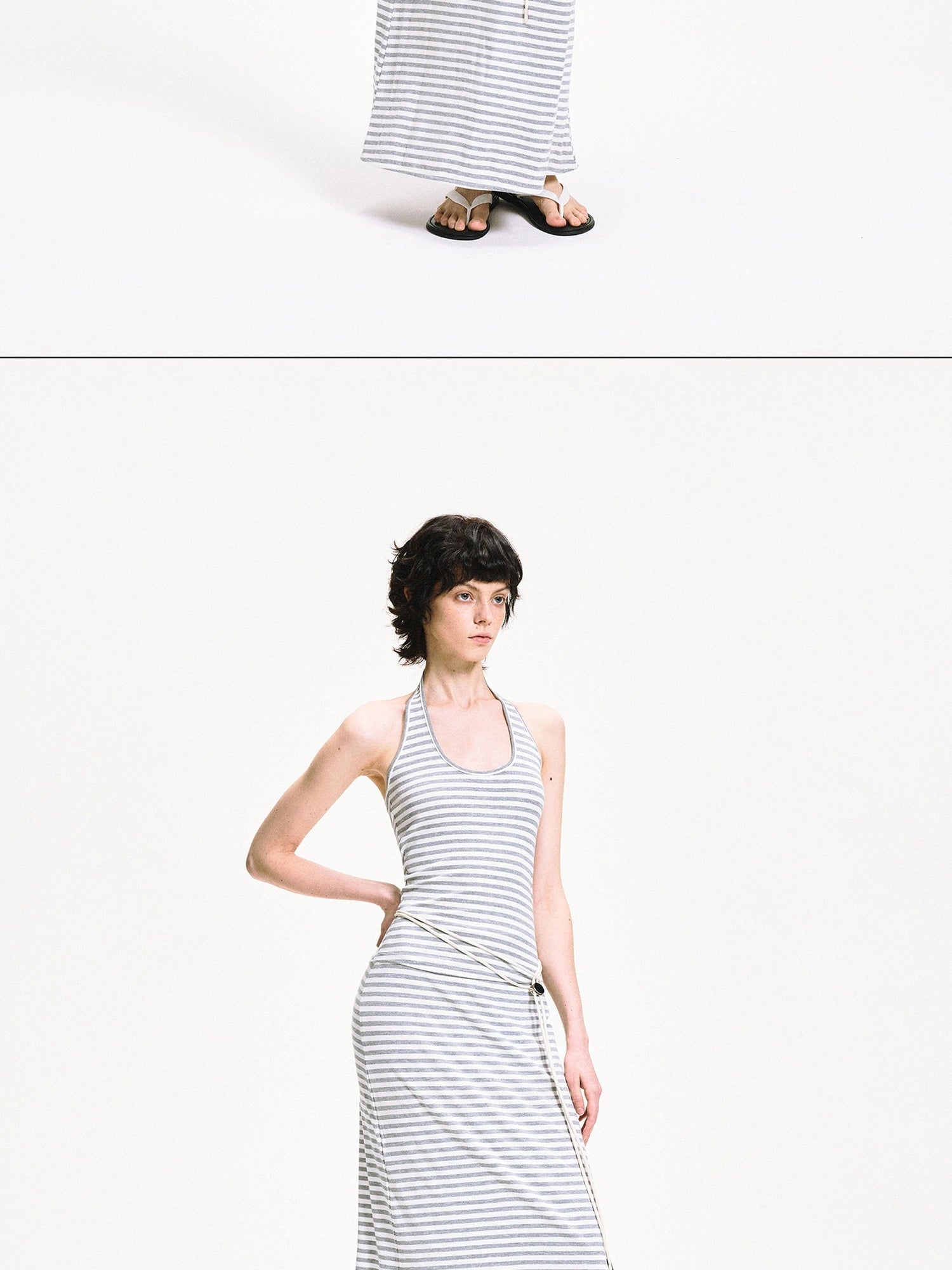 kvkv U Neck Ribbed Striped Backless Halter Top