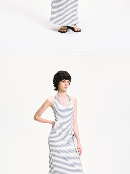 kvkv U Neck Ribbed Striped Backless Halter Top
