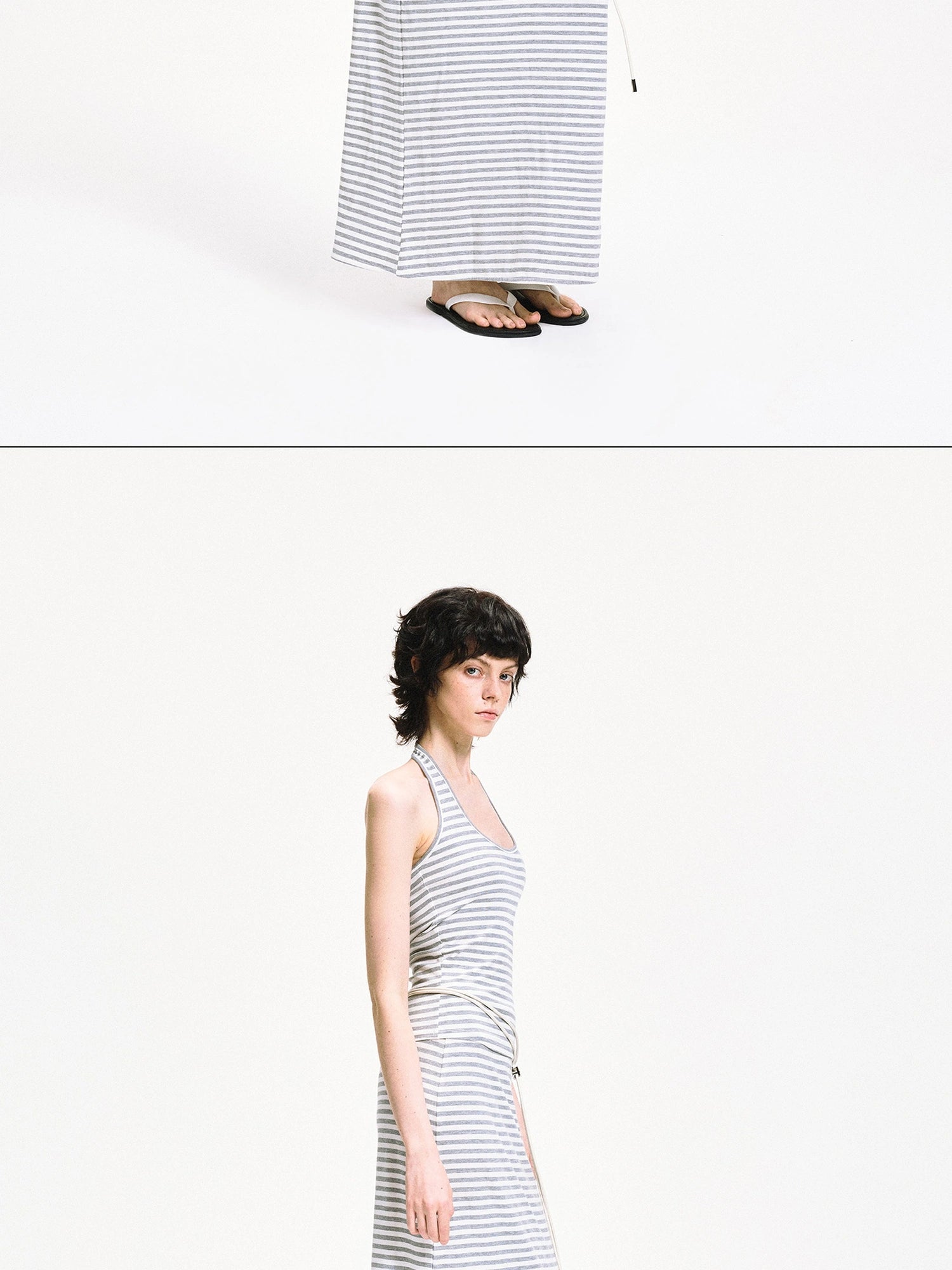 kvkv U Neck Ribbed Striped Backless Halter Top