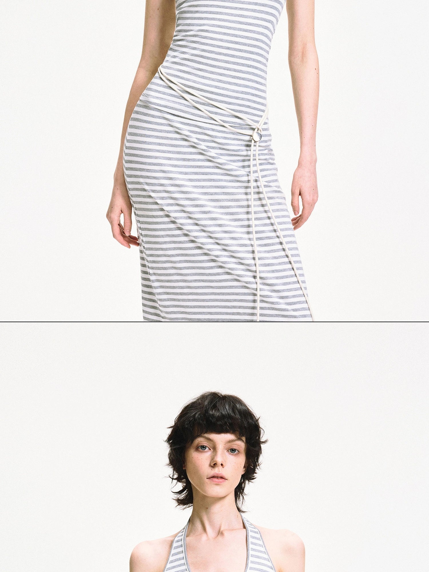 kvkv U Neck Ribbed Striped Backless Halter Top