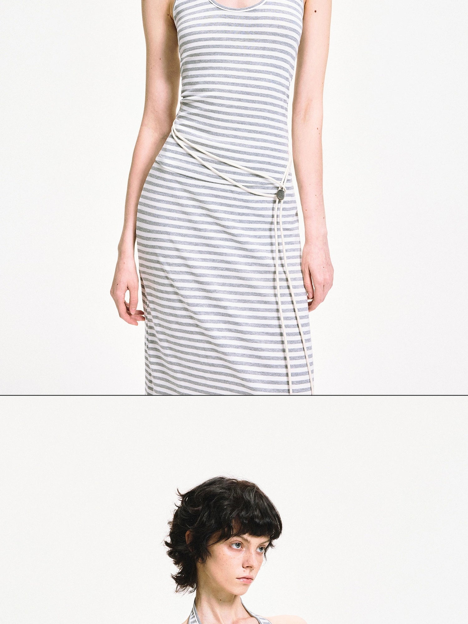 kvkv U Neck Ribbed Striped Backless Halter Top