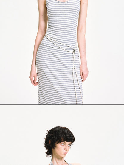 kvkv U Neck Ribbed Striped Backless Halter Top